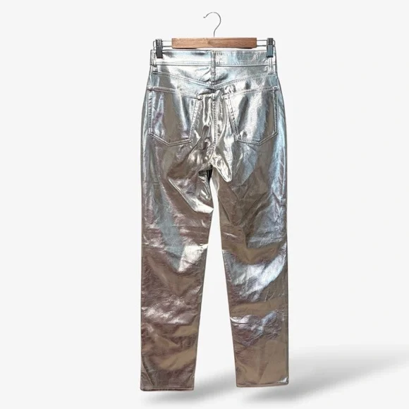 GAP Silver Jeans Cheeky Straight High Rise Faux Leather Coated Size 26/2 - Picture 9 of 12